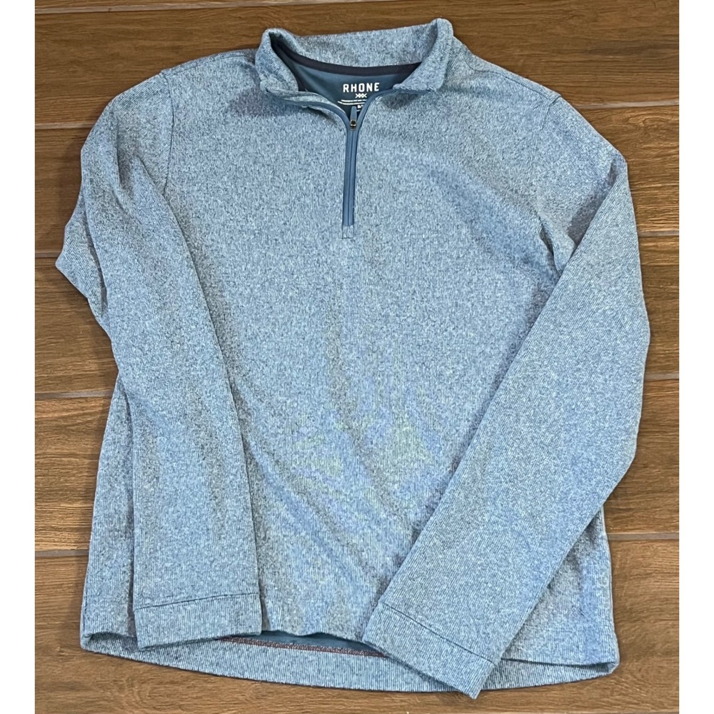 Rhone Mens Quarter Zip Pullover Blue Heather Performance Mock Neck Small